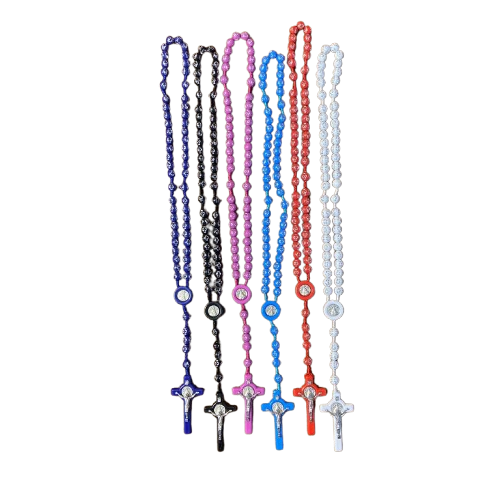 TERÇO NOSSA SENHORA APARECIDA CONTAS DECORADAS CORES SORTIDAS (6 UNIDADES)
