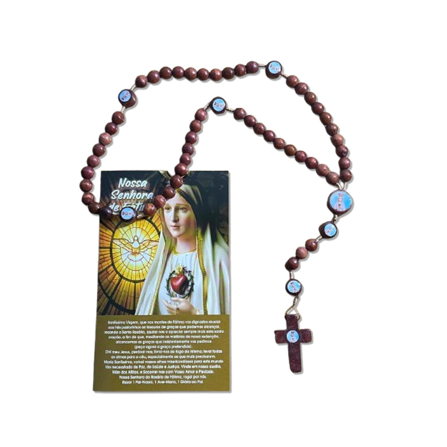 TERÇO DE MADEIRA NOSSA SENHORA DE FÁTIMA 7 MEDALHAS MOD2 08MM (3 UNIDADES)