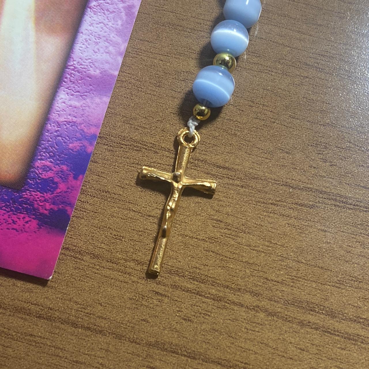 TERÇO PÉROLA AZUL NOSSA SENHORA DAS GRAÇAS 6MM (1 UNIDADE)