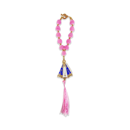 DEZENA PARA CARRO NOSSA SENHORA APARECIDA AMORA ROSA 12MM (3 UNIDADES)