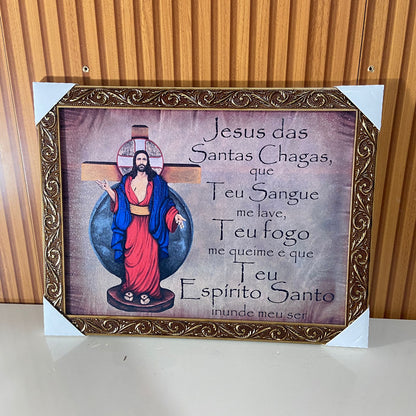 QUADRO COM MOLDURA RESINADO SANTAS CHAGAS DE JESUS 35CMX44CM (1 UNIDADE)