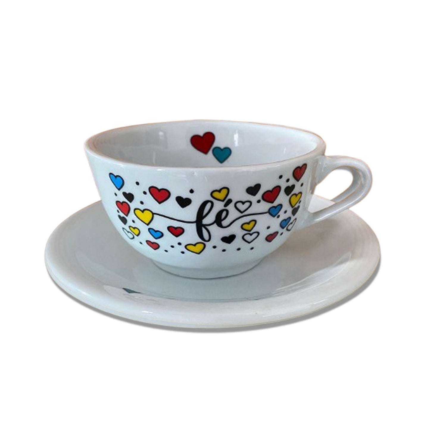 TIGELA DE PORCELANA COM ALÇA FÉ + PRATO 500ML (1 UNIDADE)