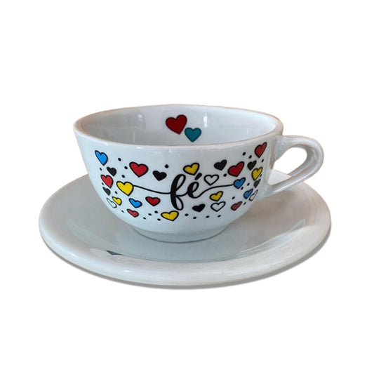 TIGELA DE PORCELANA COM ALÇA FÉ + PRATO 500ML (1 UNIDADE)