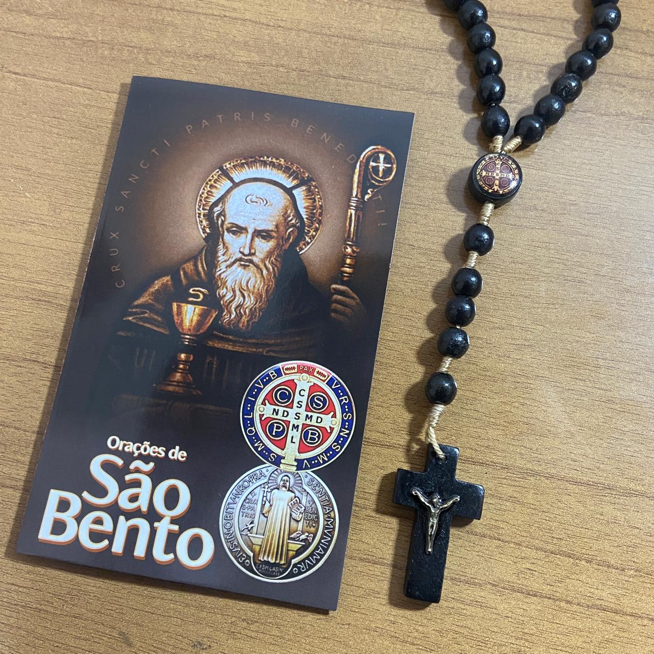 TERÇO DE MADEIRA SÃO BENTO PRETO MOD2 08MM (3 UNIDADES)