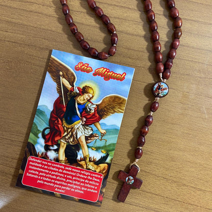 TERÇO DE MADEIRA SÃO MIGUEL ARCANJO MOD3 8MM (3 UNIDADES)