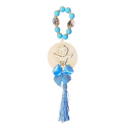 ADORNO DE PÉROLA E CRISTAL ANJINHO AZUL MDF 30CM (1 UNIDADE)
