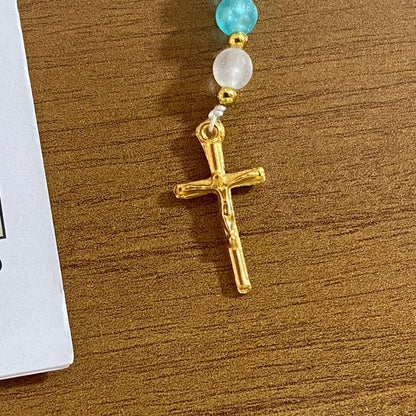 TERÇO PÉROLA AZUL NOSSA SENHORA DAS GRAÇAS 6MM (1 UNIDADE)