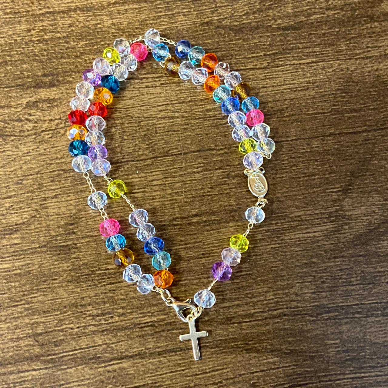 TERÇO PULSEIRA CRISTAL COLORIDA  (3 UNIDADES)