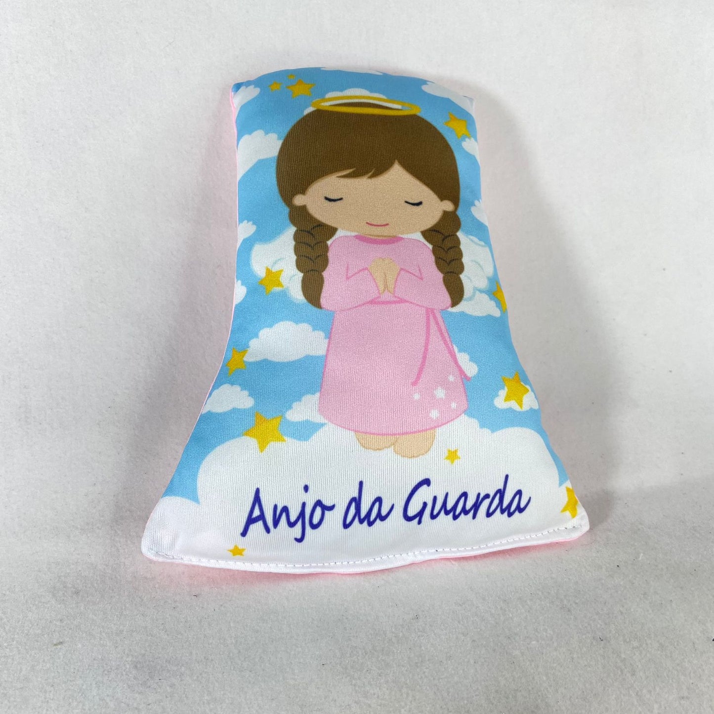 ALMOFADA PEQUENA COM ORAÇÃO ANJO DA GUARDA ROSA (1 UNIDADE)