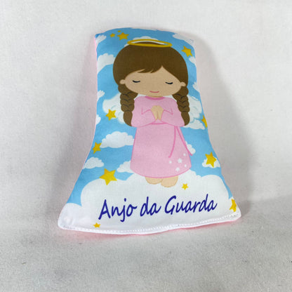 ALMOFADA PEQUENA COM ORAÇÃO ANJO DA GUARDA ROSA (1 UNIDADE)