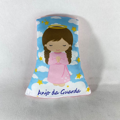 ALMOFADA PEQUENA COM ORAÇÃO ANJO DA GUARDA ROSA (1 UNIDADE)