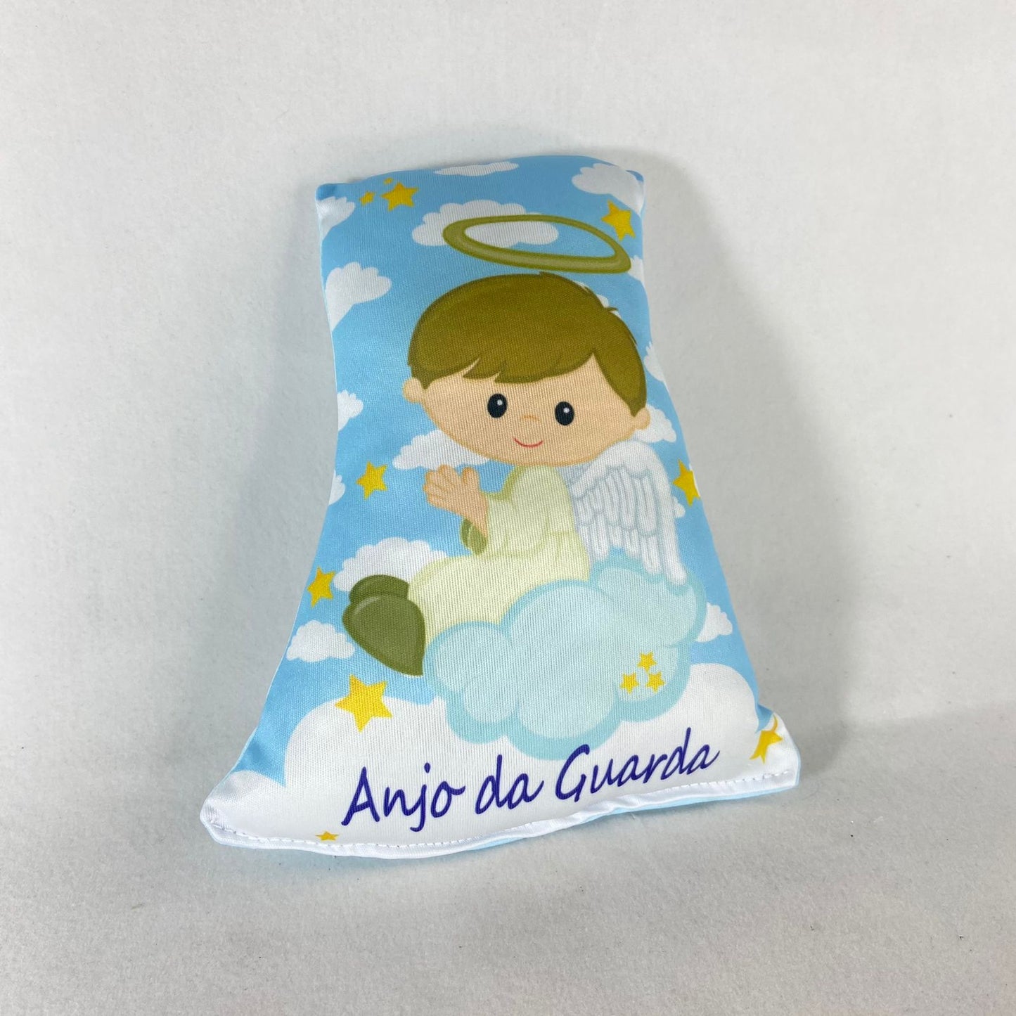 ALMOFADA PEQUENA COM ORAÇÃO ANJO DA GUARDA AZUL (1 UNIDADE)