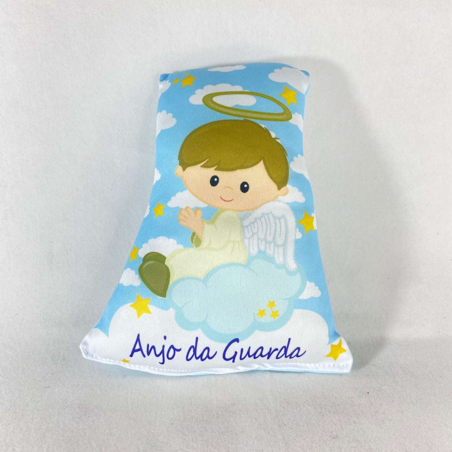 ALMOFADA PEQUENA COM ORAÇÃO ANJO DA GUARDA AZUL (1 UNIDADE)