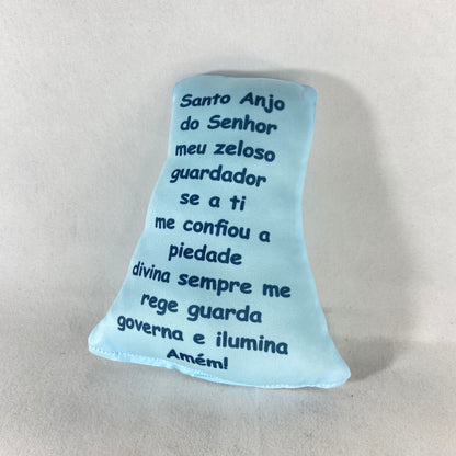 ALMOFADA PEQUENA COM ORAÇÃO ANJO DA GUARDA AZUL (1 UNIDADE)