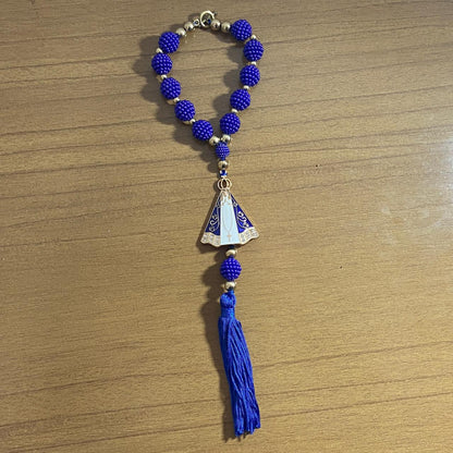 DEZENA PARA CARRO NOSSA SENHORA APARECIDA AMORA AZUL MOD3 14MM (3 UNIDADES)