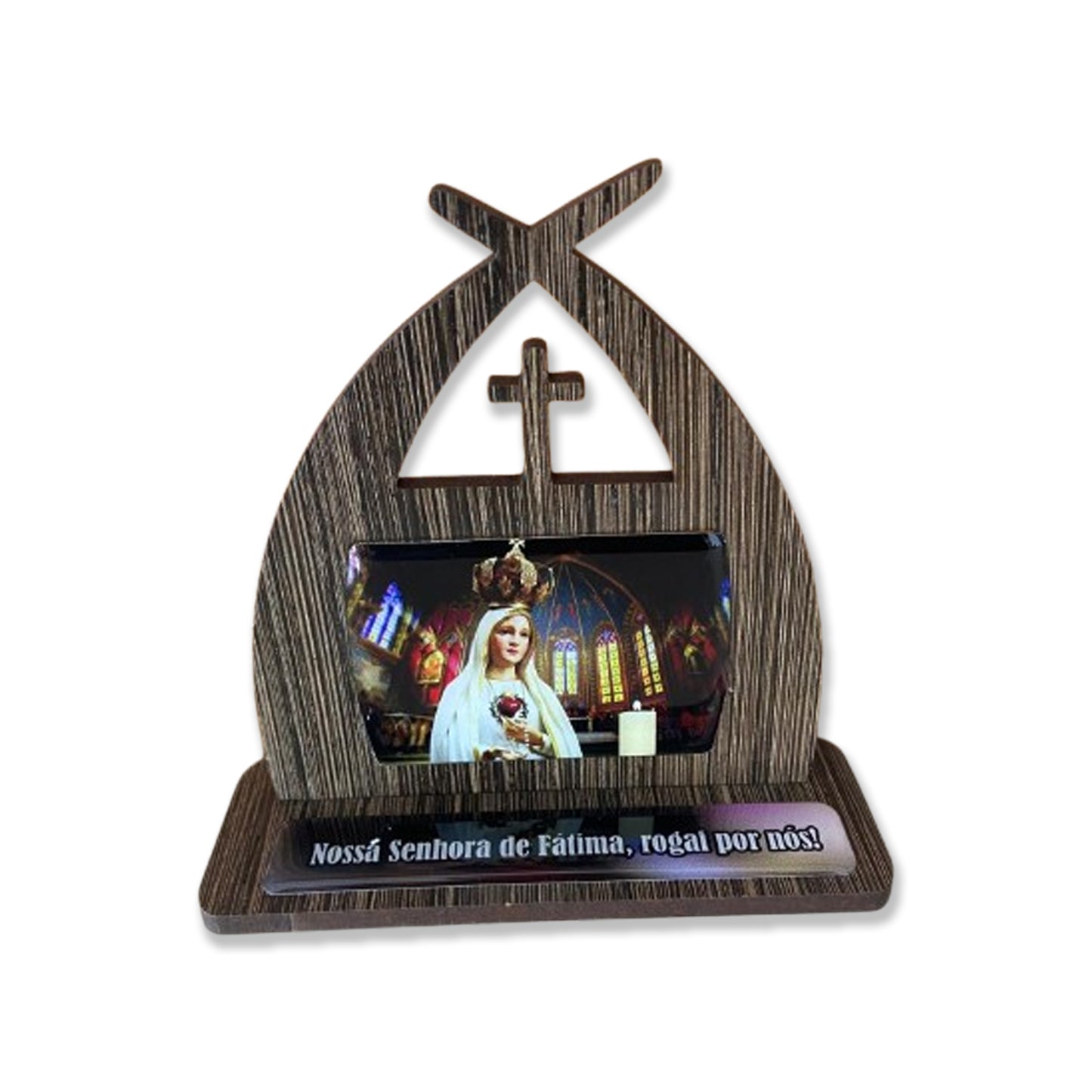 CAPELA MDF TABACO RESINADA NOSSA SENHORA DE FÁTIMA  15CM (1 UNIDADE)