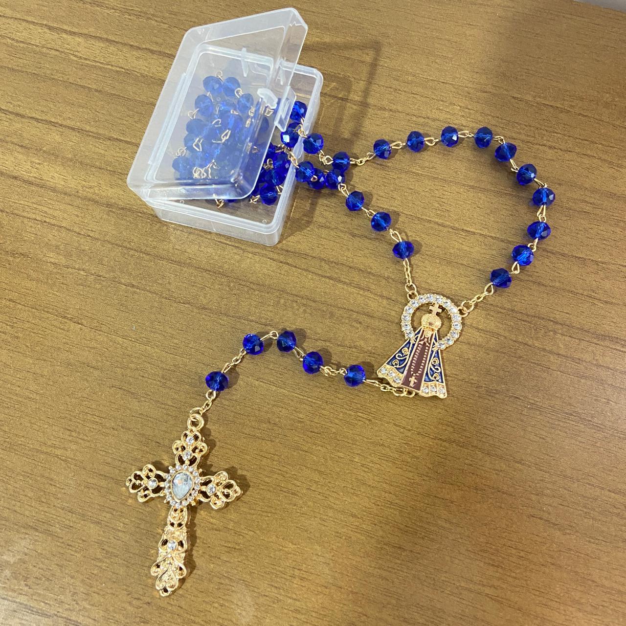 TERÇO DE NOIVA CRISTAL AZUL TRANSPARENTE NOSSA SENHORA APARECIDA 06MM (1 UNIDADE)