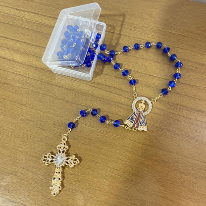 TERÇO DE NOIVA CRISTAL AZUL TRANSPARENTE NOSSA SENHORA APARECIDA 06MM (1 UNIDADE)