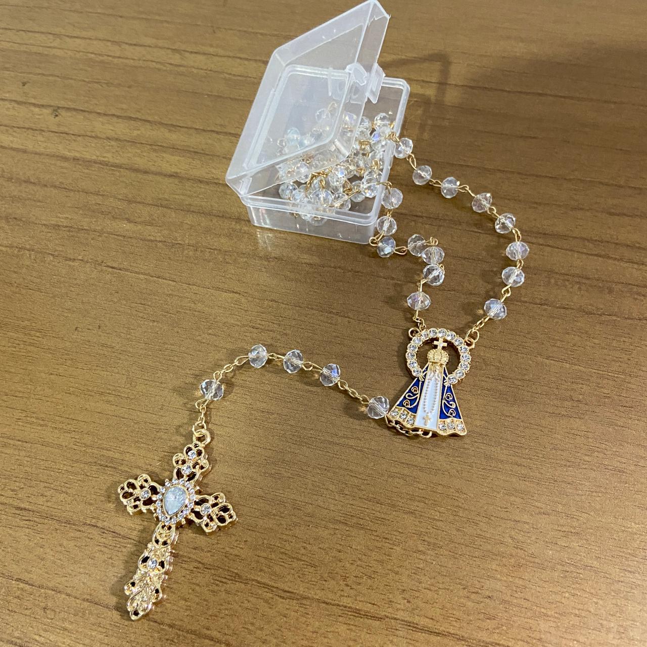 TERÇO DE NOIVA CRISTAL TRANSPARENTE NOSSA SENHORA APARECIDA 06MM (1 UNIDADE)