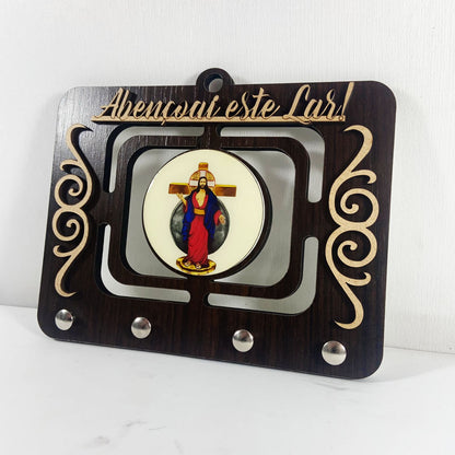 PORTA CHAVE VAZADO RESINADO SANTAS CHAGAS 14CM (1 UNIDADE)