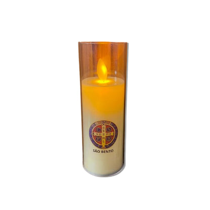 VELA ELETRÔNICA NO COPO DE ACRÍLICO MEDALHA SÃO BENTO 15CM (1 UNIDADE)