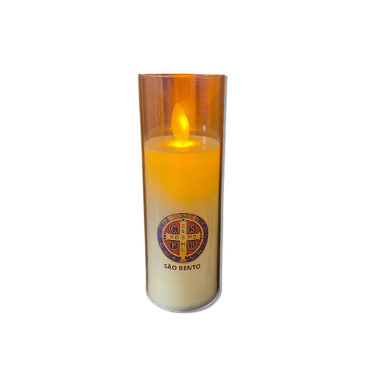 VELA ELETRÔNICA NO COPO DE ACRÍLICO MEDALHA SÃO BENTO 15CM (1 UNIDADE)
