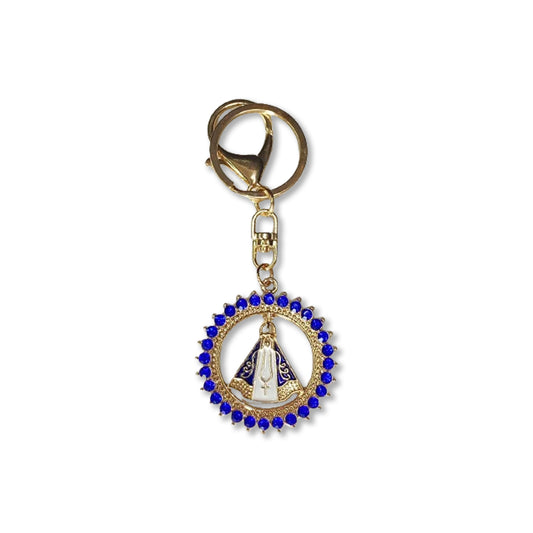 CHAVEIRO LUXO NOSSA SENHORA APARECIDA COM STRASS AZUL (6 UNIDADES)