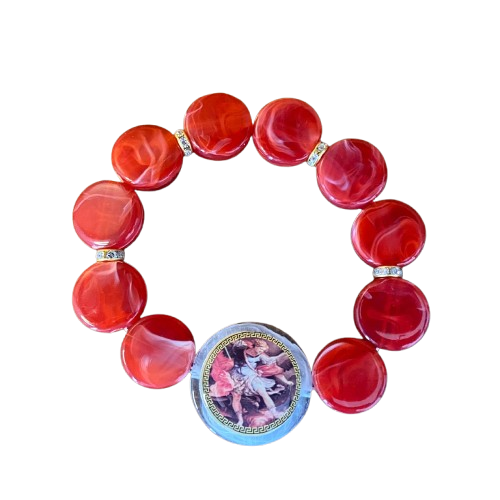 PULSEIRA ACRÍLICA COM MEDALHA RESINADA SÃO MIGUEL ARCANJO  (03 UNIDADES)
