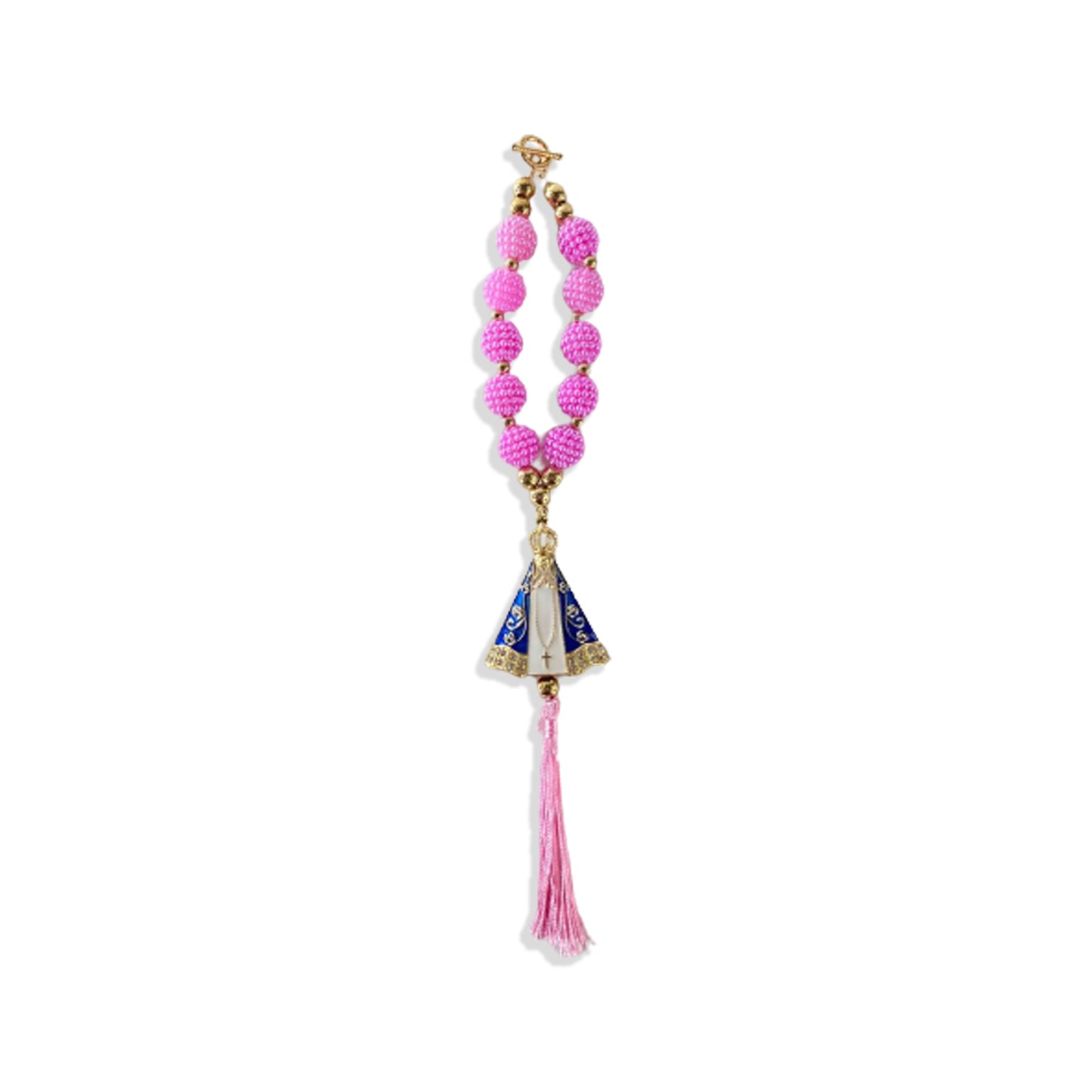DEZENA PARA CARRO NOSSA SENHORA APARECIDA AMORA ROSA  14MM (3 UNIDADES)