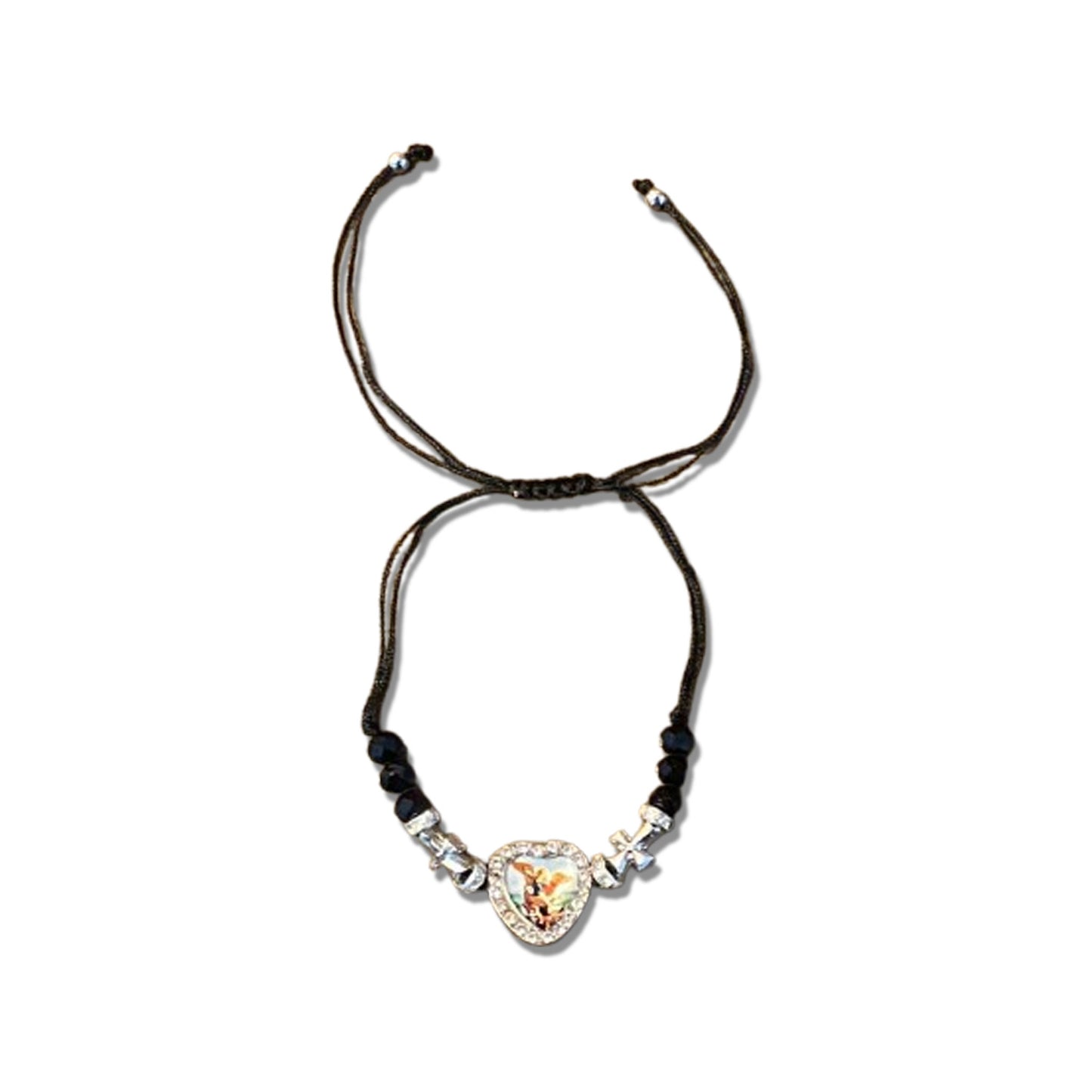 PULSEIRA REGULÁVEL CRISTAL PRETO COM MEDALHA RESINADA SÃO MIGUEL ARCANJO  ( 01 UNIDADE)