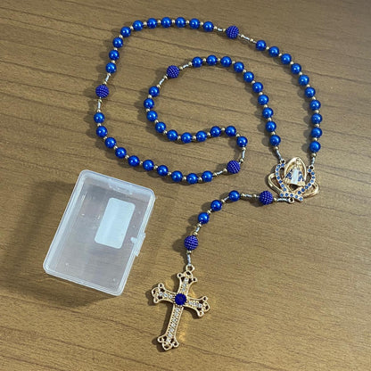 TERÇO DE NOIVA DOURADO PÉROLA AZUL NOSSA SENHORA APARECIDA 08MM (1 UNIDADE)