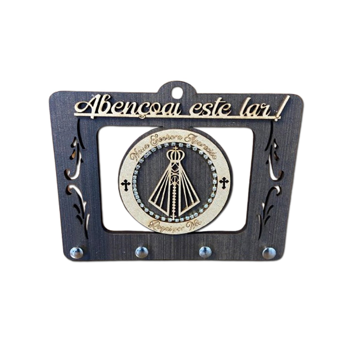 PORTA CHAVE VAZADO NOSSA SENHORA APARECIDA COM STRASS 14CM (1 UNIDADE)