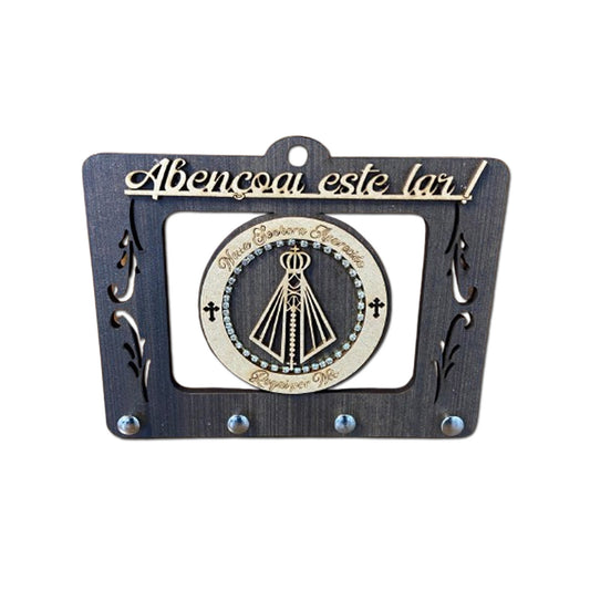 PORTA CHAVE VAZADO NOSSA SENHORA APARECIDA COM STRASS 14CM (1 UNIDADE)