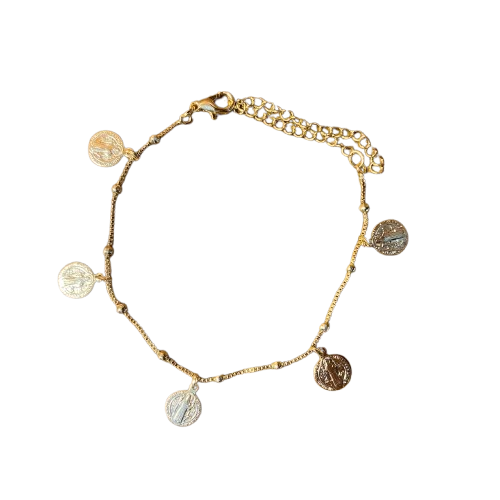 PULSEIRA DOURADA MEDALHAS DE  SÃO BENTO  (3 UNIDADES)