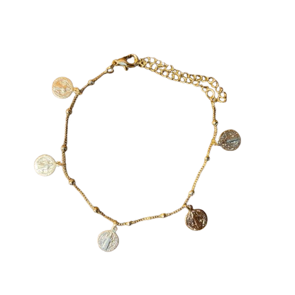 PULSEIRA DOURADA MEDALHAS DE  SÃO BENTO  (3 UNIDADES)