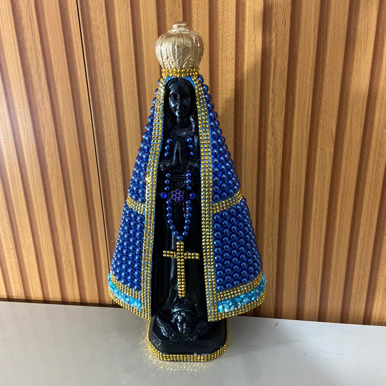 IMAGEM DE GESSO NOSSA SENHORA APARECIDA PÉROLA AZUL 31CM (1 UNIDADE)
