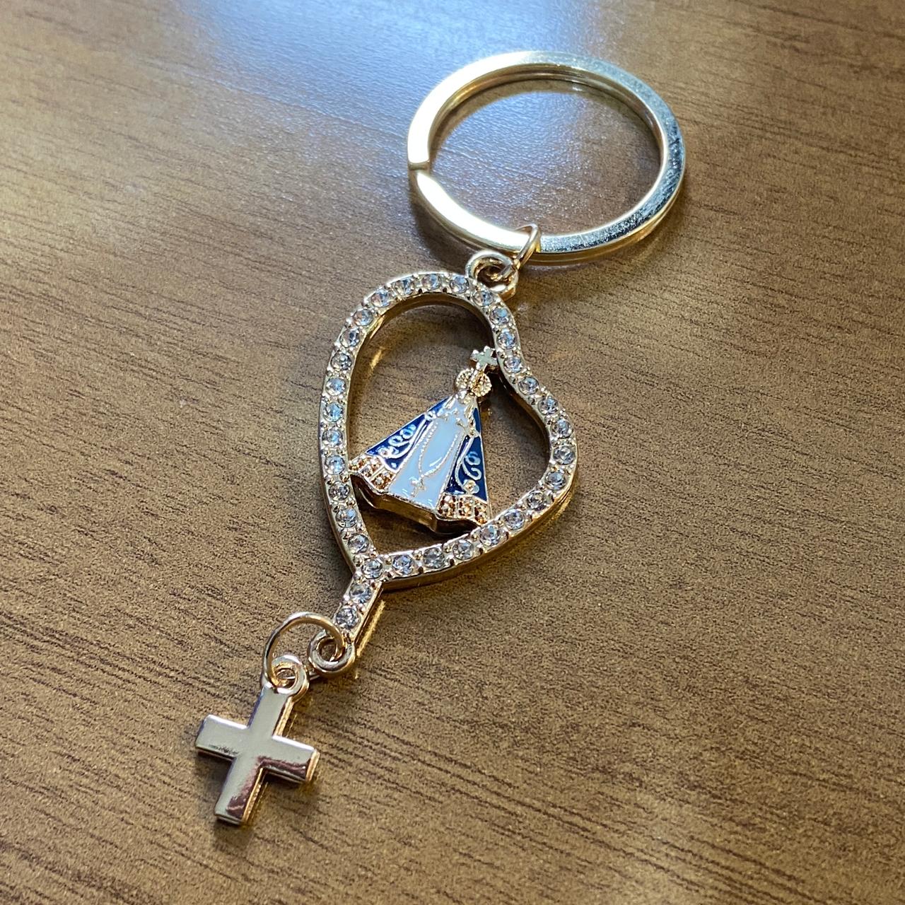 CHAVEIRO LUXO NOSSA SENHORA APARECIDA TERÇO COM STRASS  (6 UNIDADES)