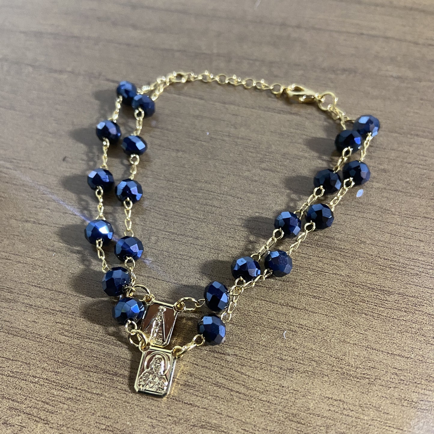 PULSEIRA ESCAPULARIO CRISTAL AZUL PETRÓLEO (3 UNIDADES)