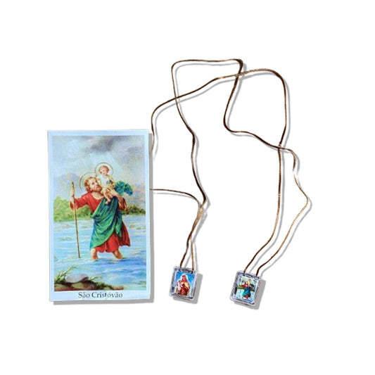 ESCAPULÁRIO CORDINHA NOSSA SENHORA DO CARMO E SÃO CRISTÓVÃO (12 UNIDADES)