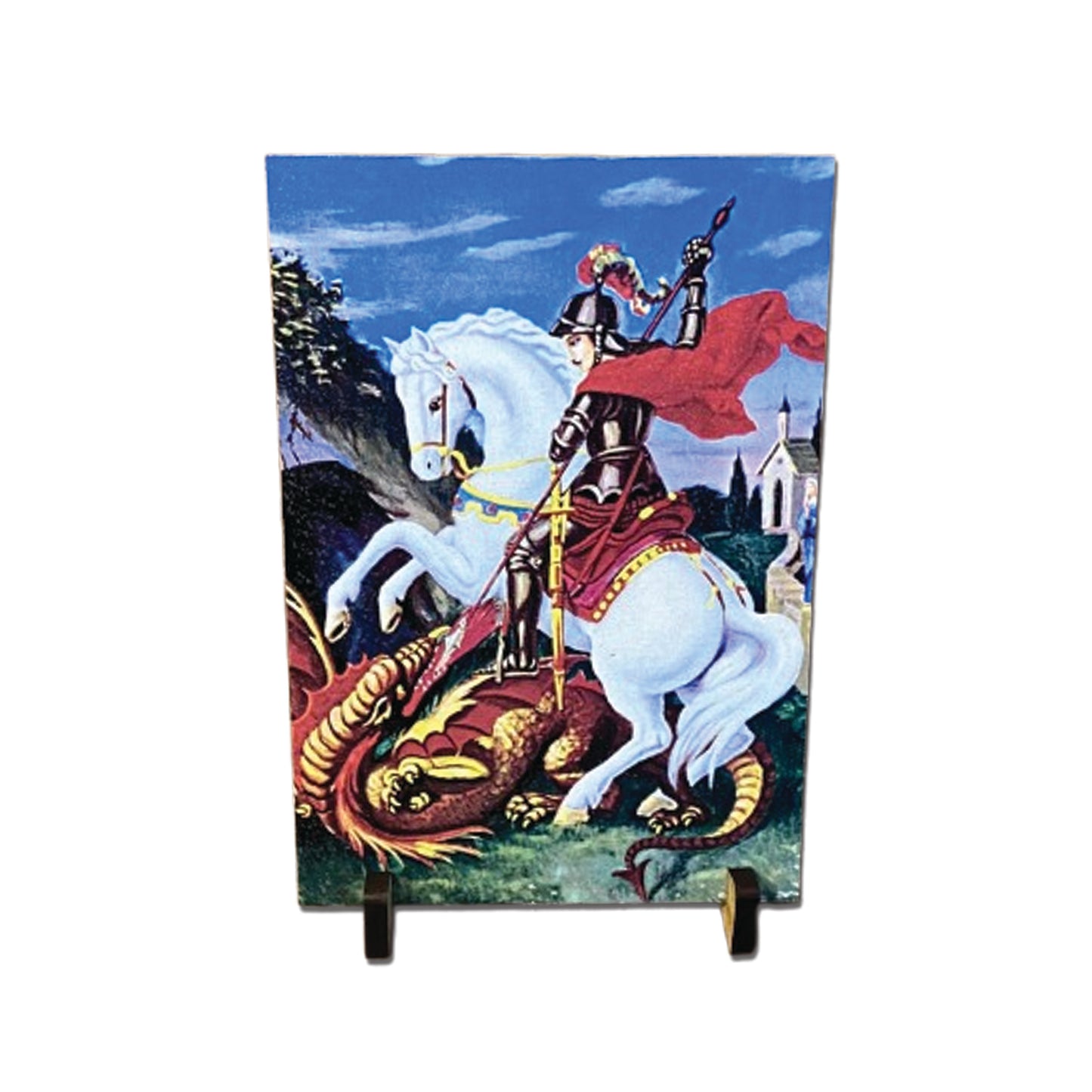 PLAQUINHA DE MESA MDF RESINADO SÃO JORGE 19CM x 13CM  (1 UNIDADE)