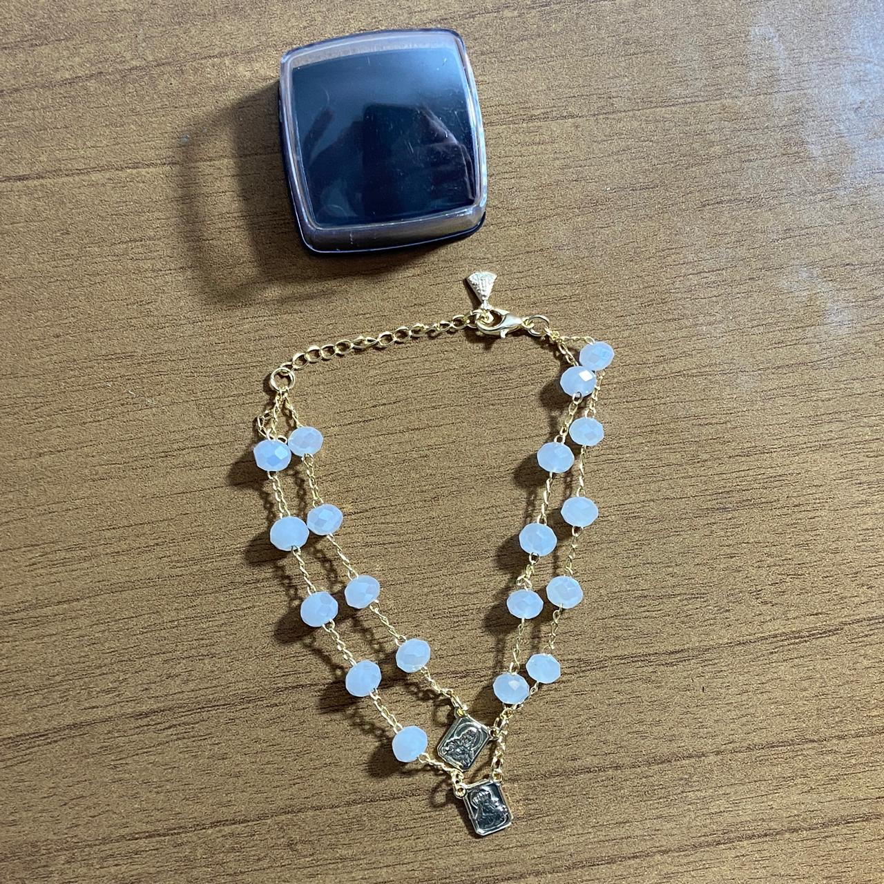 PULSEIRA ESCAPULARIO CRISTAL BRANCO (3 UNIDADES)