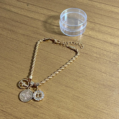 PULSEIRA DOURADA MEDALHA SAO BENTO E FÉ  (6 UNIDADES)