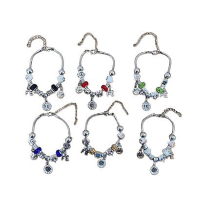 PULSEIRA PRATEADA FÉ COM BERLOQUES  (6 UNIDADES)