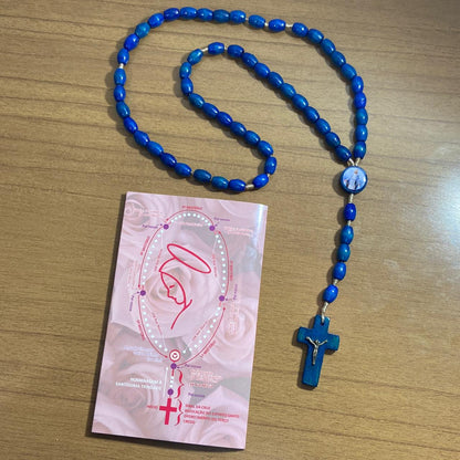 TERÇO DE MADEIRA AZUL NOSSA SENHORA DAS GRAÇAS 08MM (3 UNIDADES)