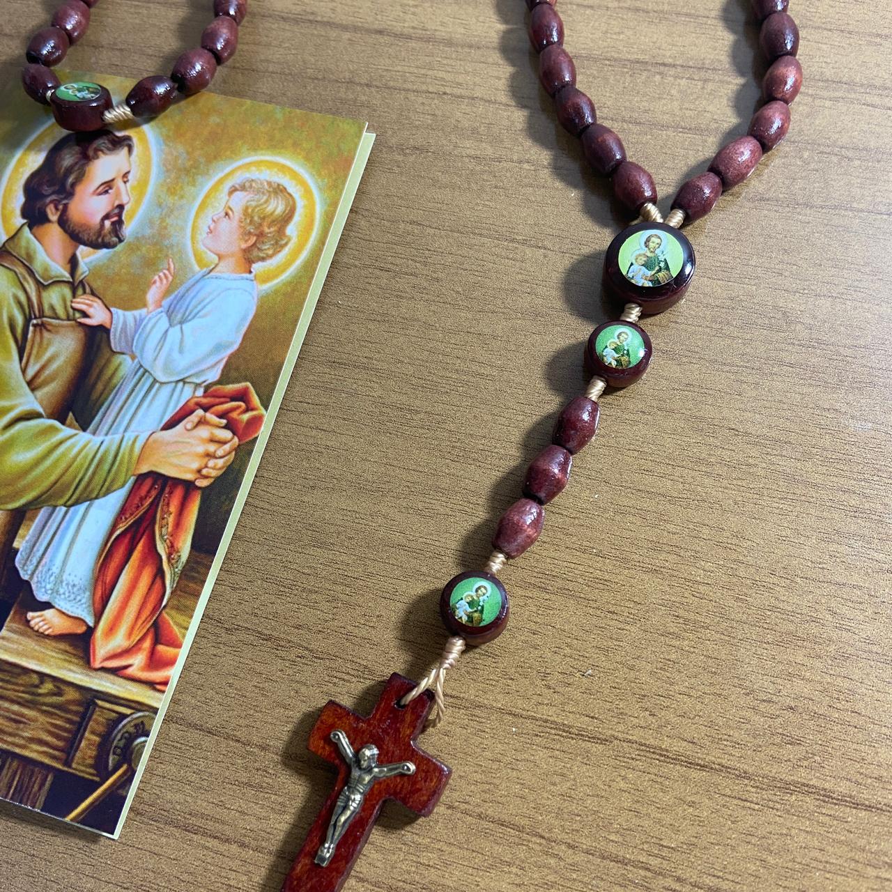 TERÇO DE MADEIRA SÃO JOSÉ 7 MEDALHAS MOD2 (3 UNIDADES)