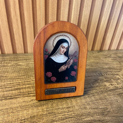 ADORNO DE MESA MADEIRA RESINADA SANTA RITA 11CM (1 UNIDADE)