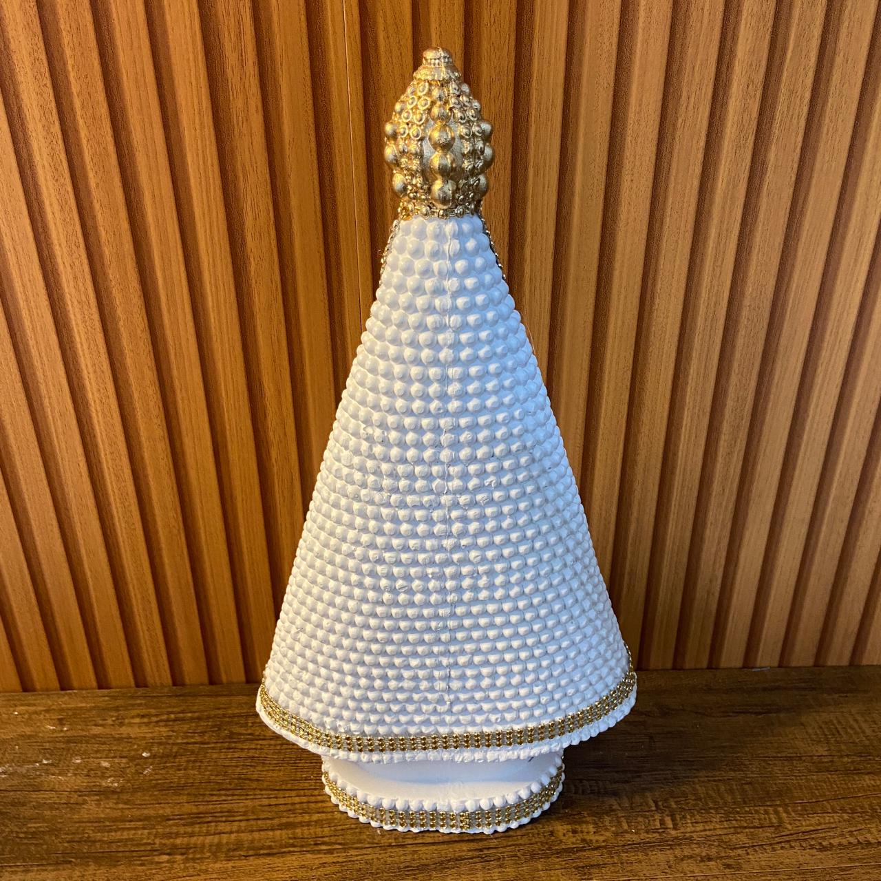 IMAGEM DE GESSO NOSSA SENHORA APARECIDA BRANCA COM STRASS DURADO 39CM (1 UNIDADE)
