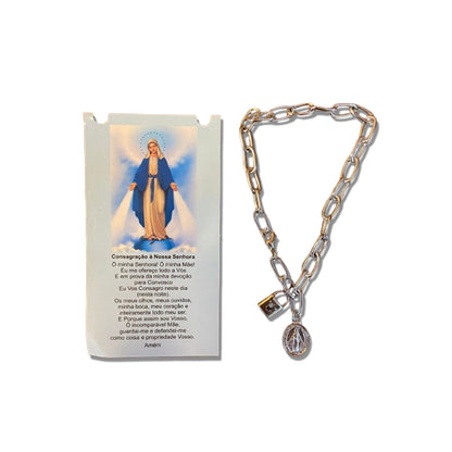 PULSEIRA CADEADO NOSSA SENHORA DAS GRAÇAS NA CARTELA (3 UNIDADES)