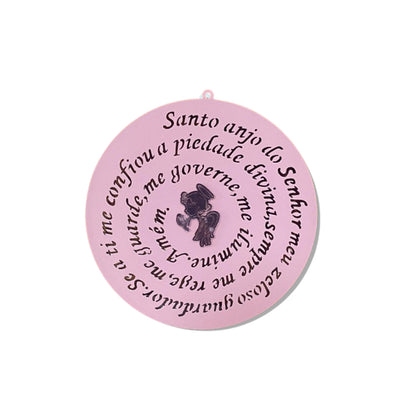 MANDALA MDF ROSA ORAÇÃO DO SANTO ANJO 30CM  (1 UNIDADE)