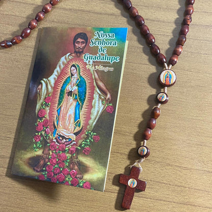 TERÇO DE MADEIRA NOSSA SENHORA DE GUADALUPE 7 MEDALHAS MOD2 8MM (3 UNIDADES)